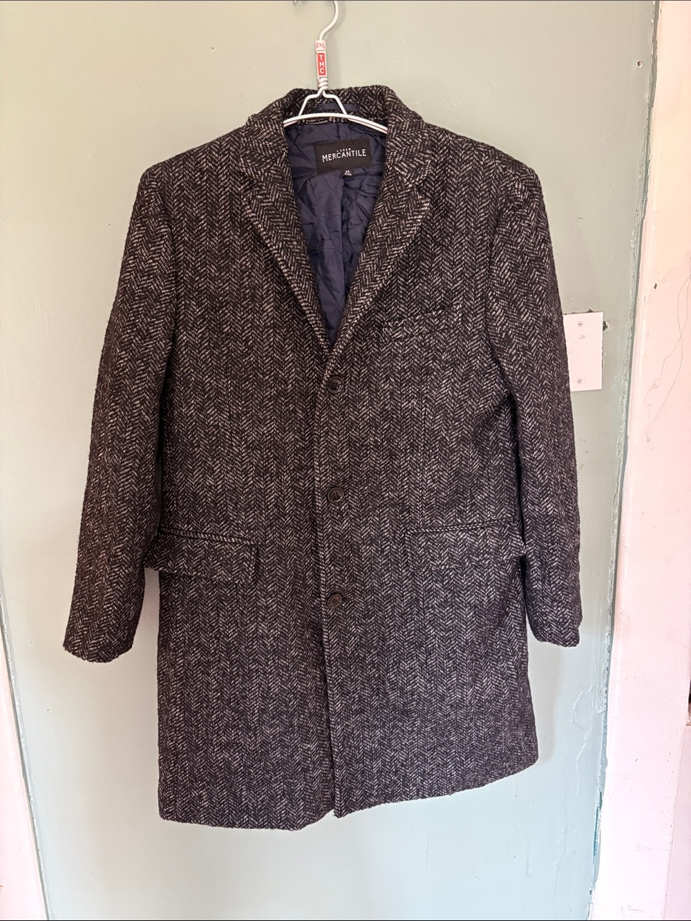 Men's J Crew Mercantile Charcoal Herringbone Wool Blend Overcoat